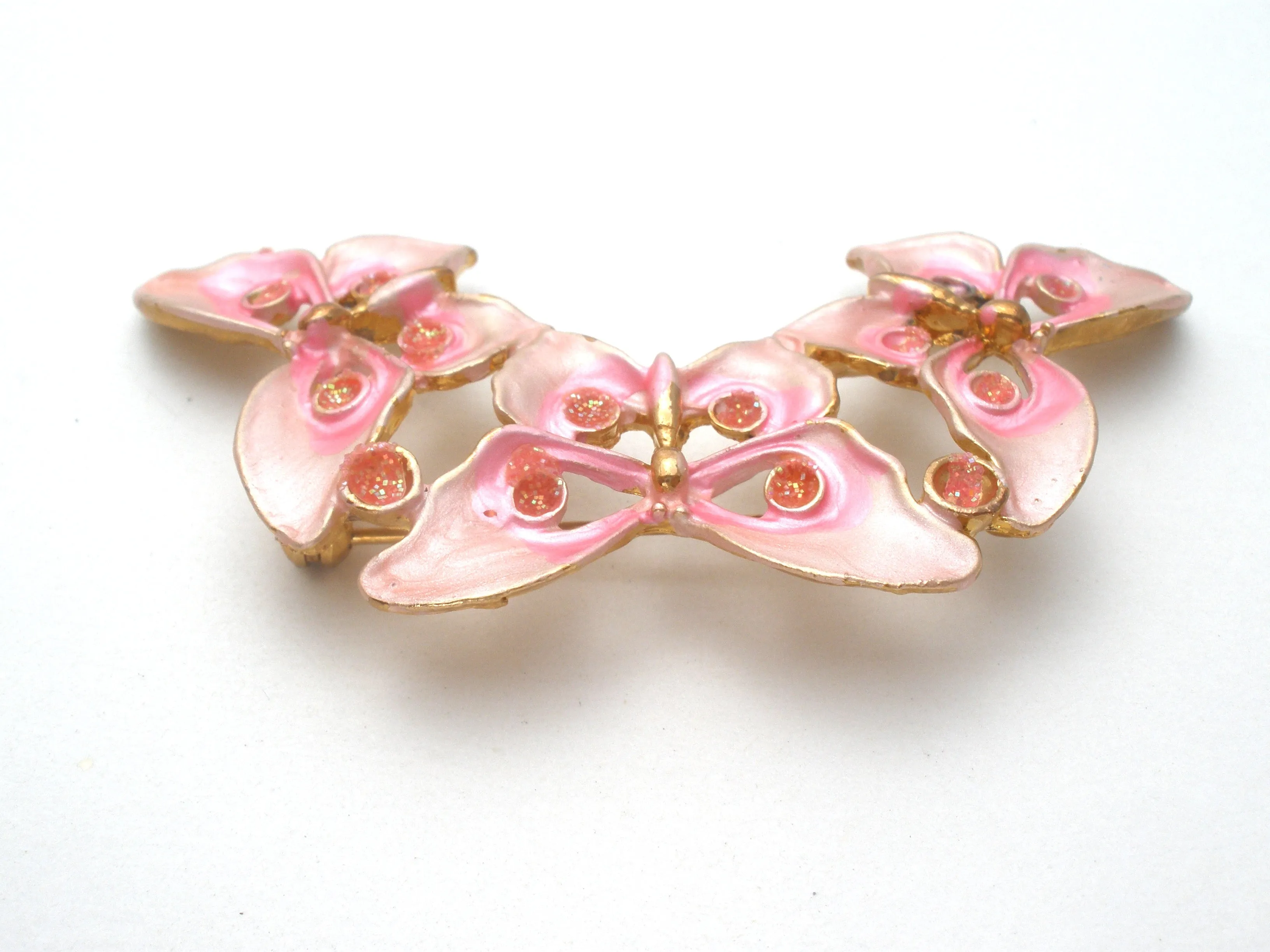 Pink Enamel Butterfly Brooch Pin Vintage