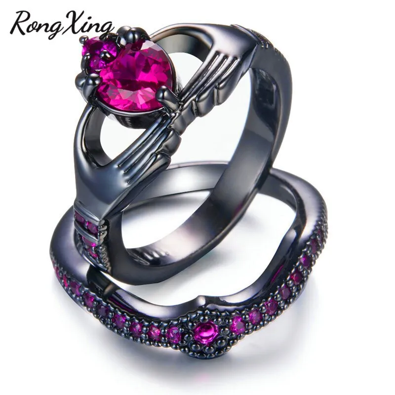 Pink Zircon Heart Claddagh Rings