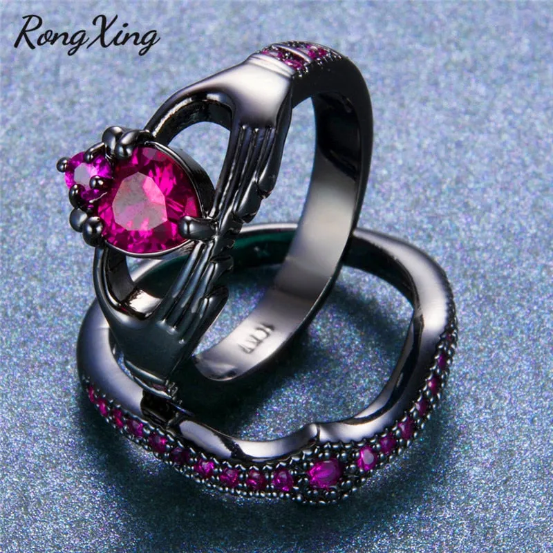 Pink Zircon Heart Claddagh Rings