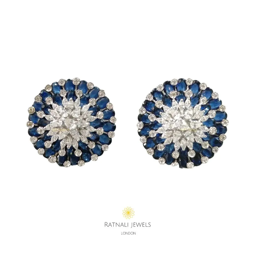 Rajaani | Real silver Sapphire and Simulated Diamond Stud Earrings