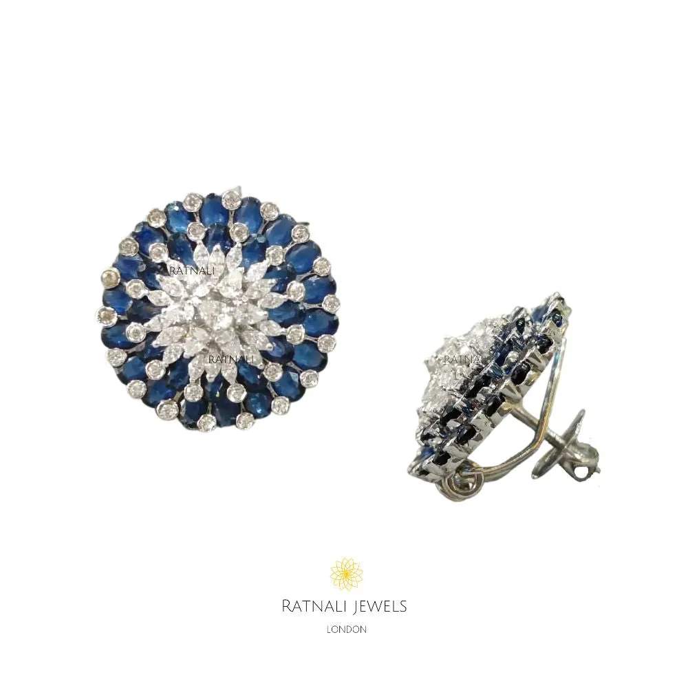 Rajaani | Real silver Sapphire and Simulated Diamond Stud Earrings