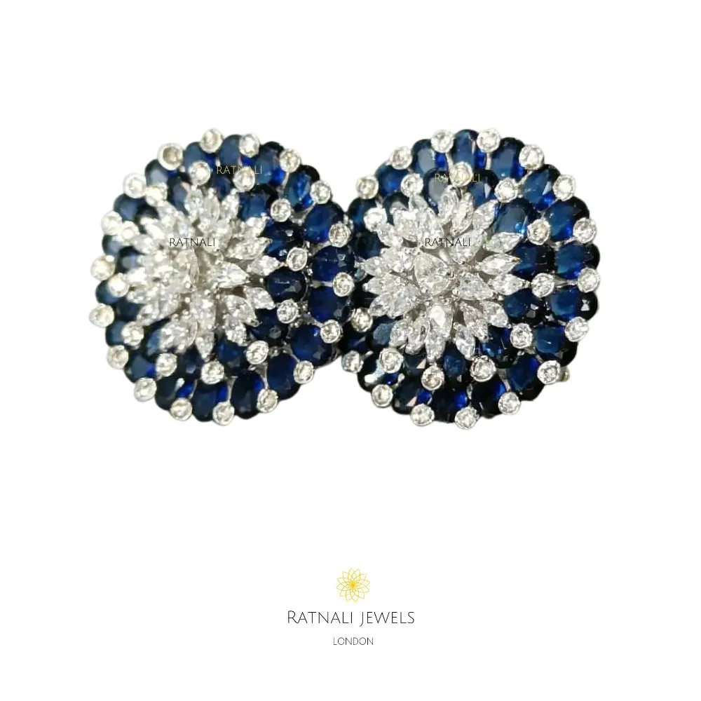 Rajaani | Real silver Sapphire and Simulated Diamond Stud Earrings