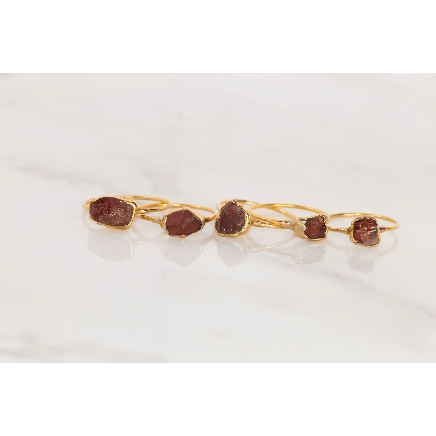 Raw Garnet Ring in Yellow Gold