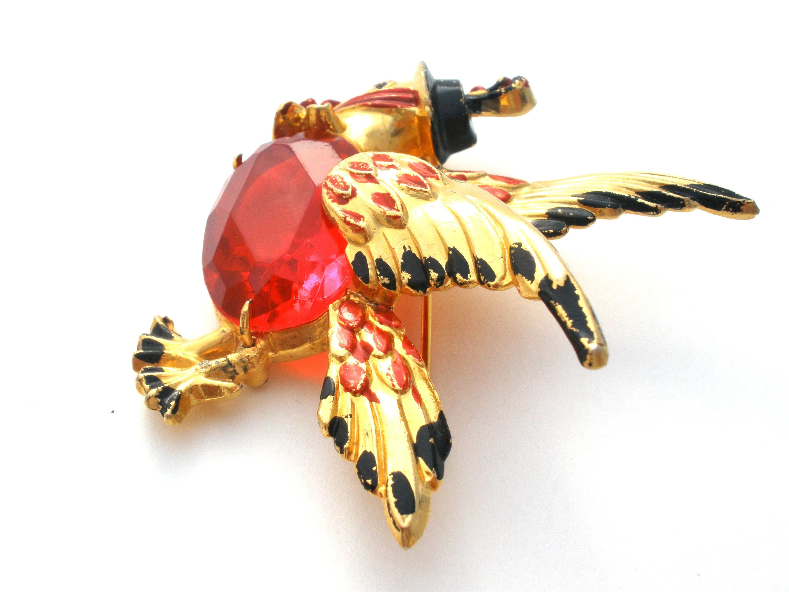 Red Jelly Belly Bird With Hat Brooch Pin Vintage