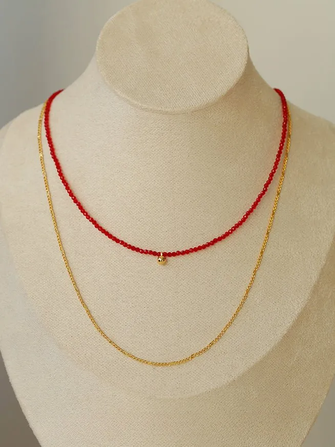 Red Spinels Small Gold Bean Necklaces