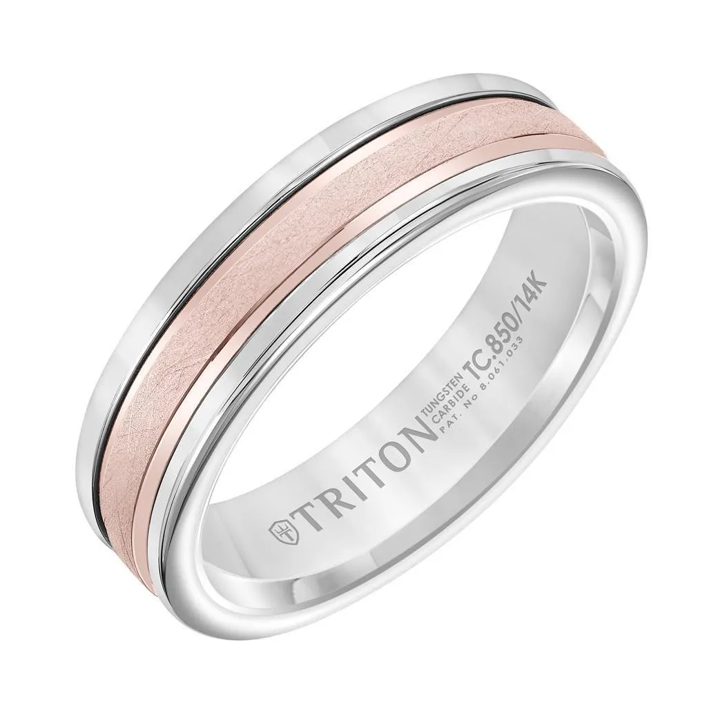 ROSEO 6mm Band with Classic Tungsten Exterior and Crystalline 14K Rose Gold Core