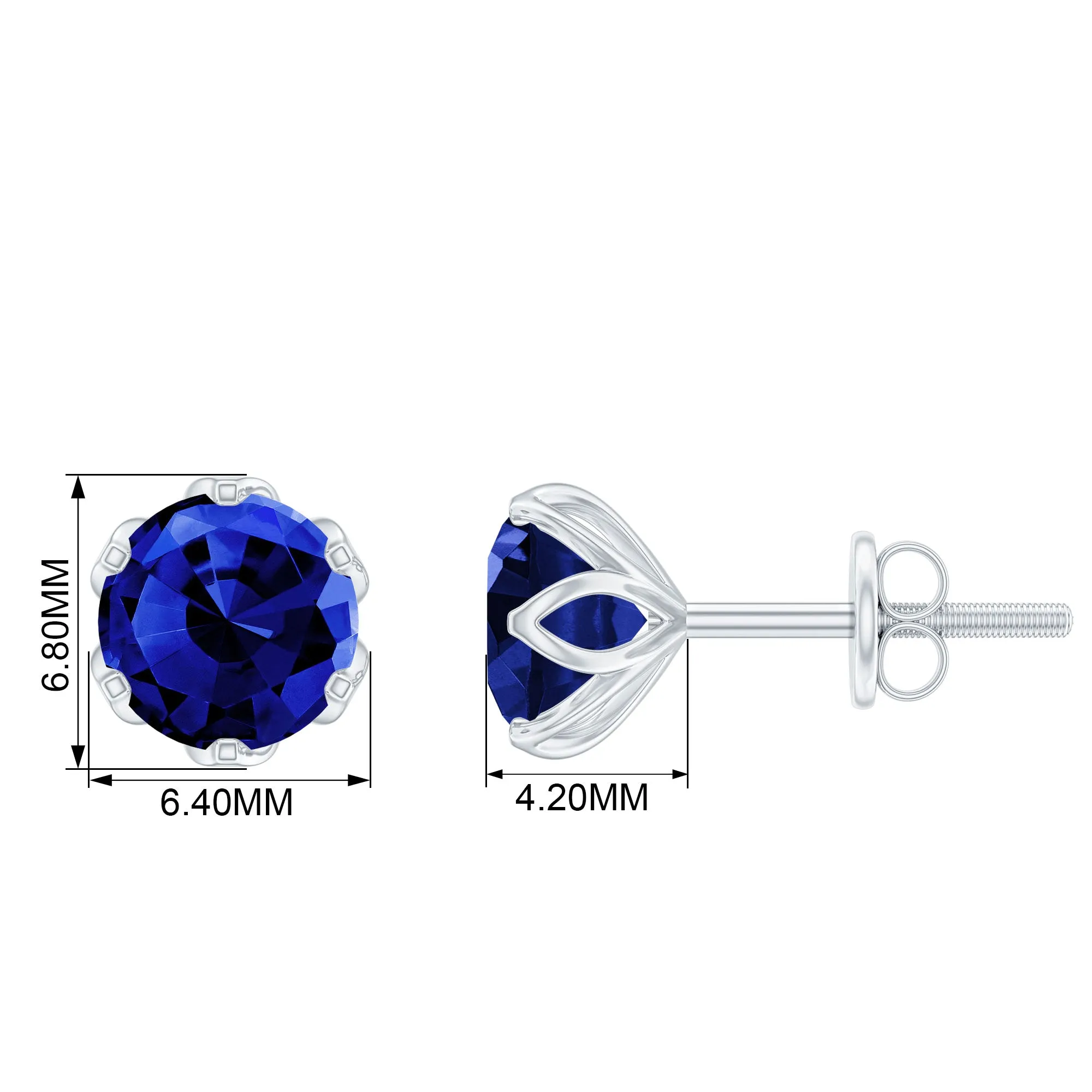 Round Cut Created Blue Sapphire Solitaire Stud Earrings