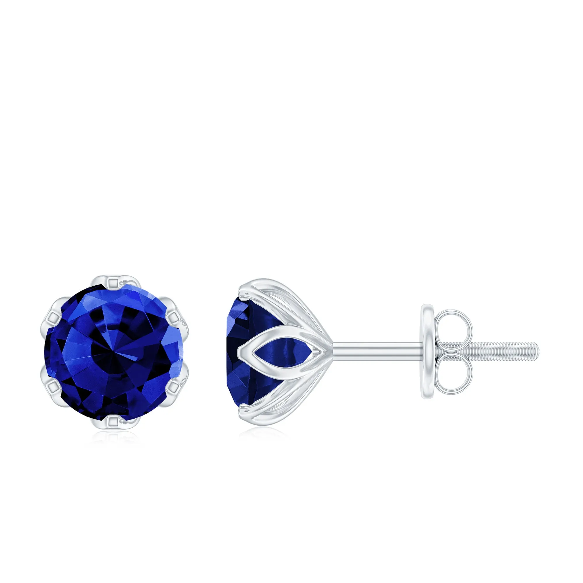 Round Cut Created Blue Sapphire Solitaire Stud Earrings