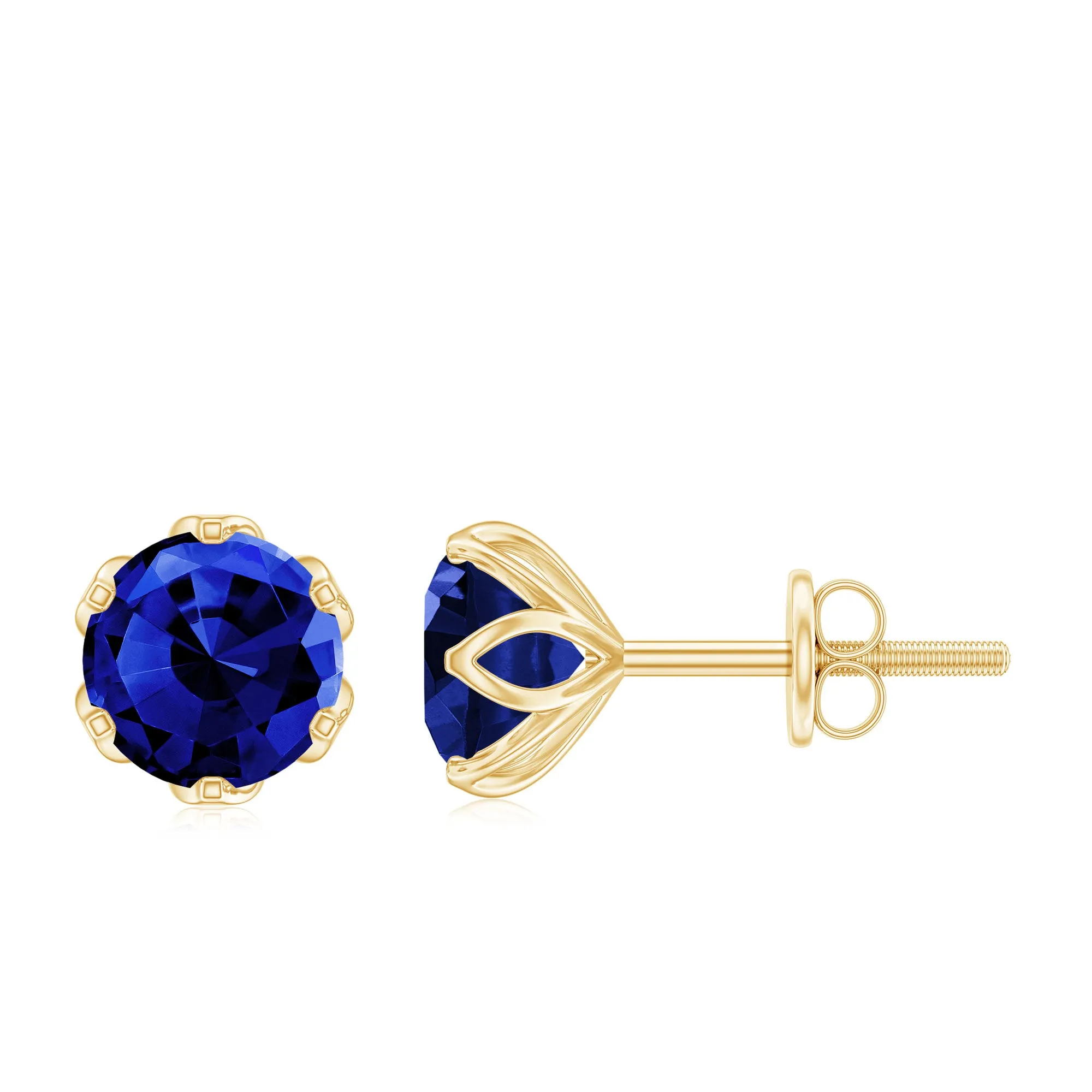 Round Cut Created Blue Sapphire Solitaire Stud Earrings