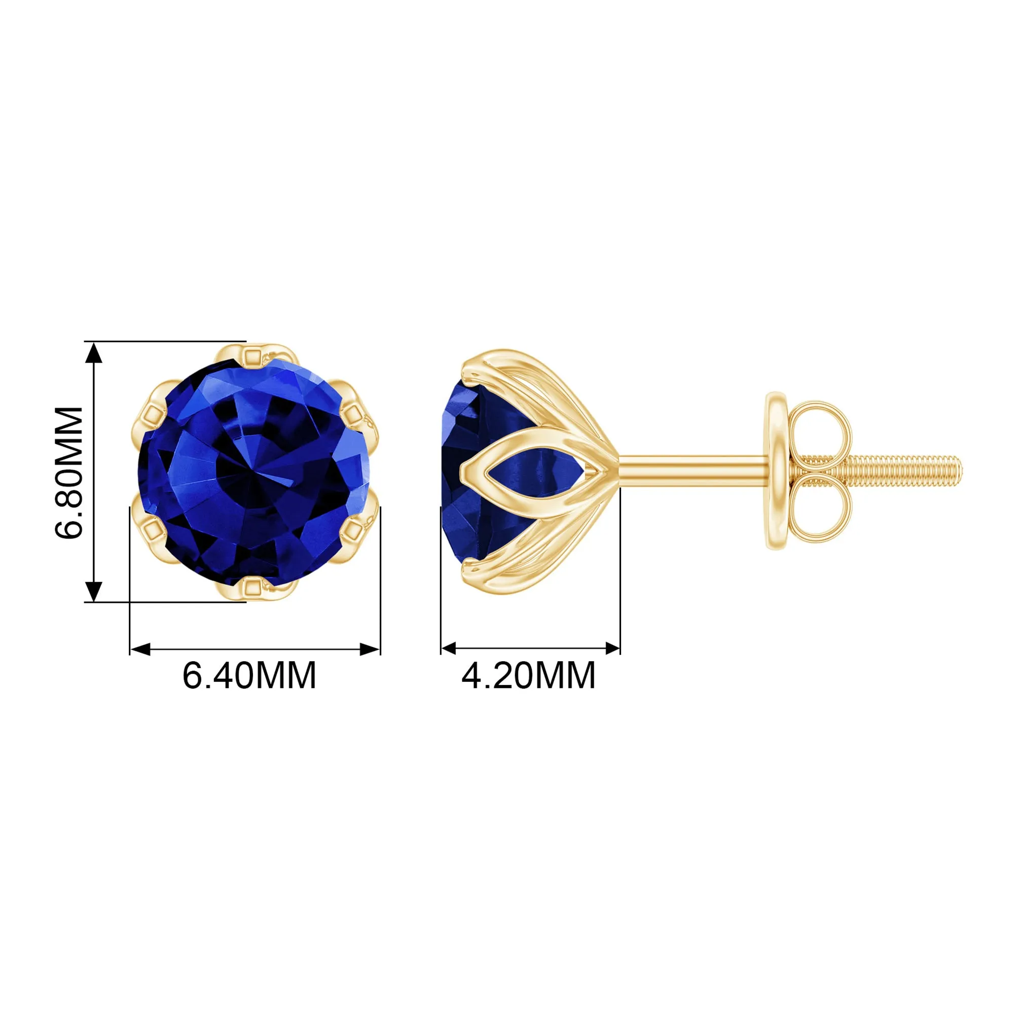 Round Cut Created Blue Sapphire Solitaire Stud Earrings