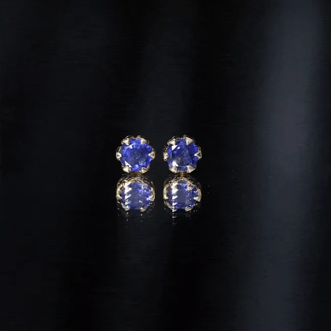 Round Cut Created Blue Sapphire Solitaire Stud Earrings