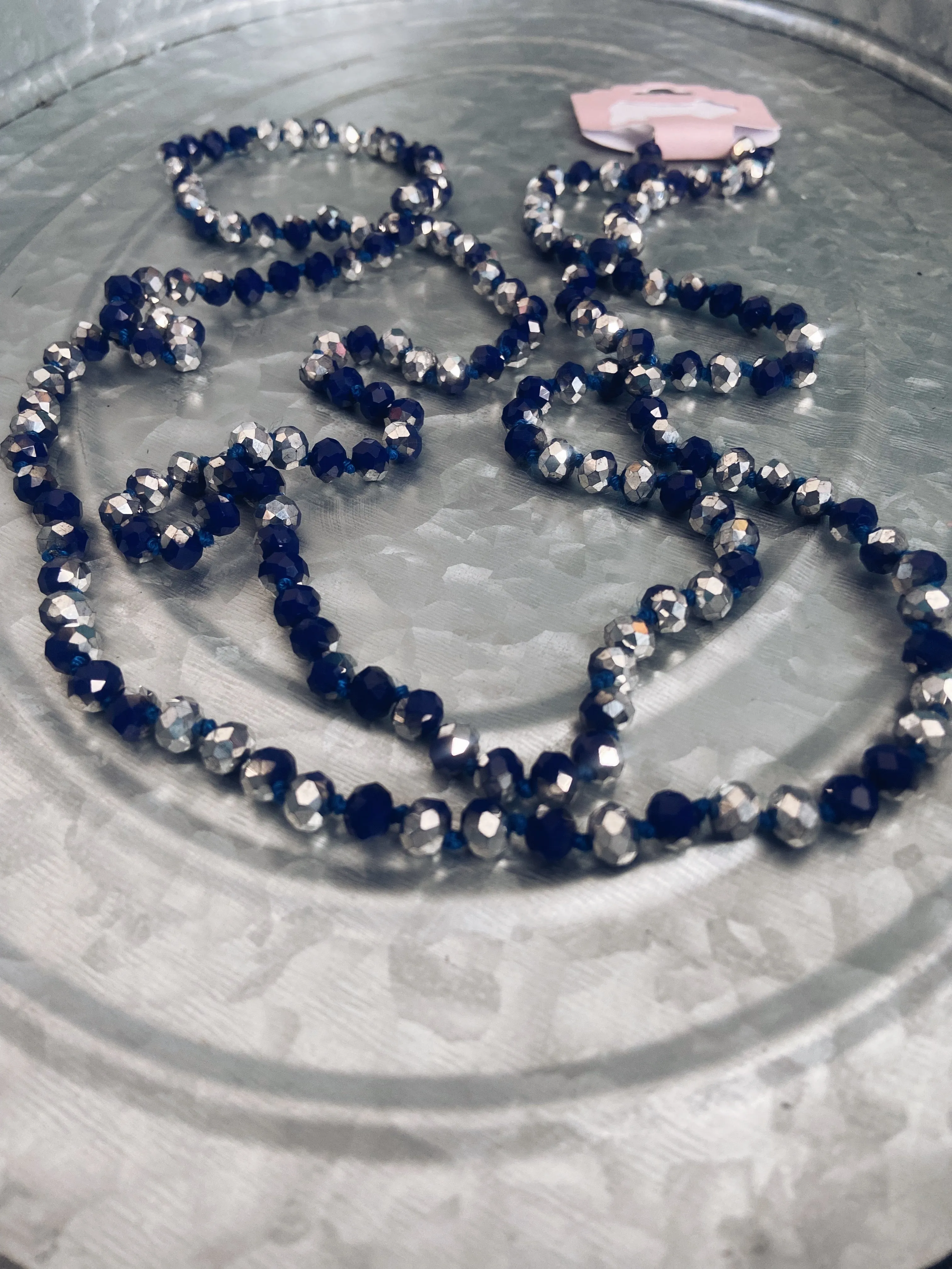 Royal Blue & Silver Beaded Necklace