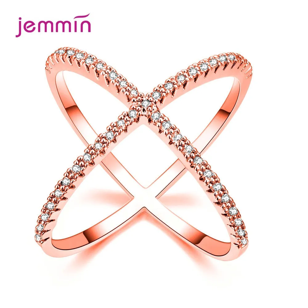 S925 Silver Jewelry X Crossing Finger Ring  Female Fashion Micro Paved CZ Crystal Rings Infinity Sign Women Silver Rings Party