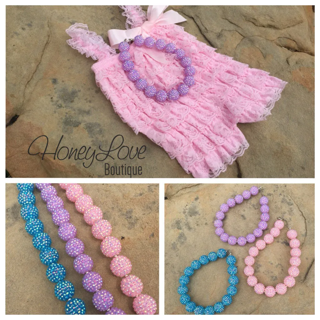 SALE!! Chunky Beaded Necklace - Pink, Lavender Purple, Blue