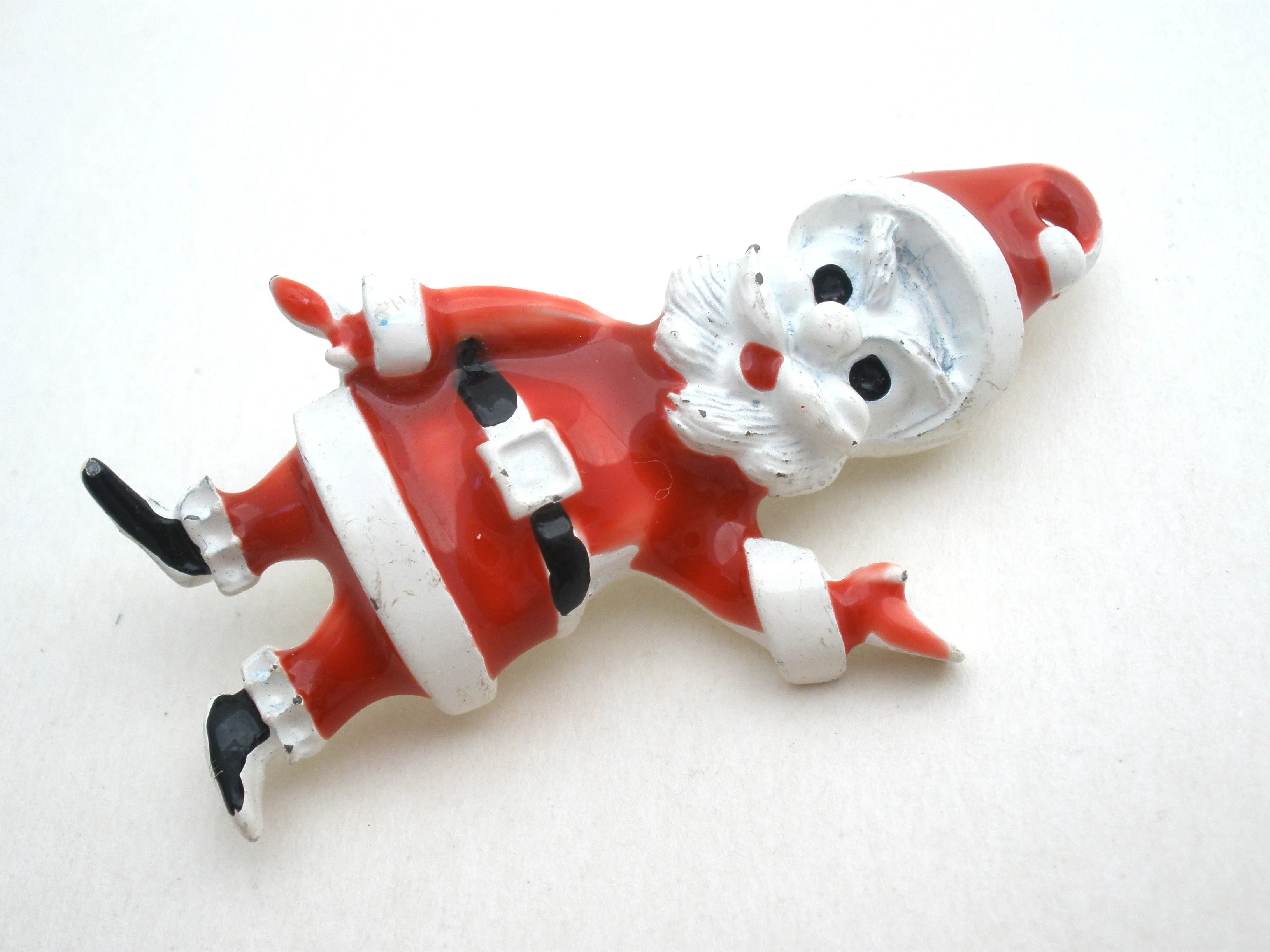 Santa Claus Brooch Pin Red & White Enamel Vintage