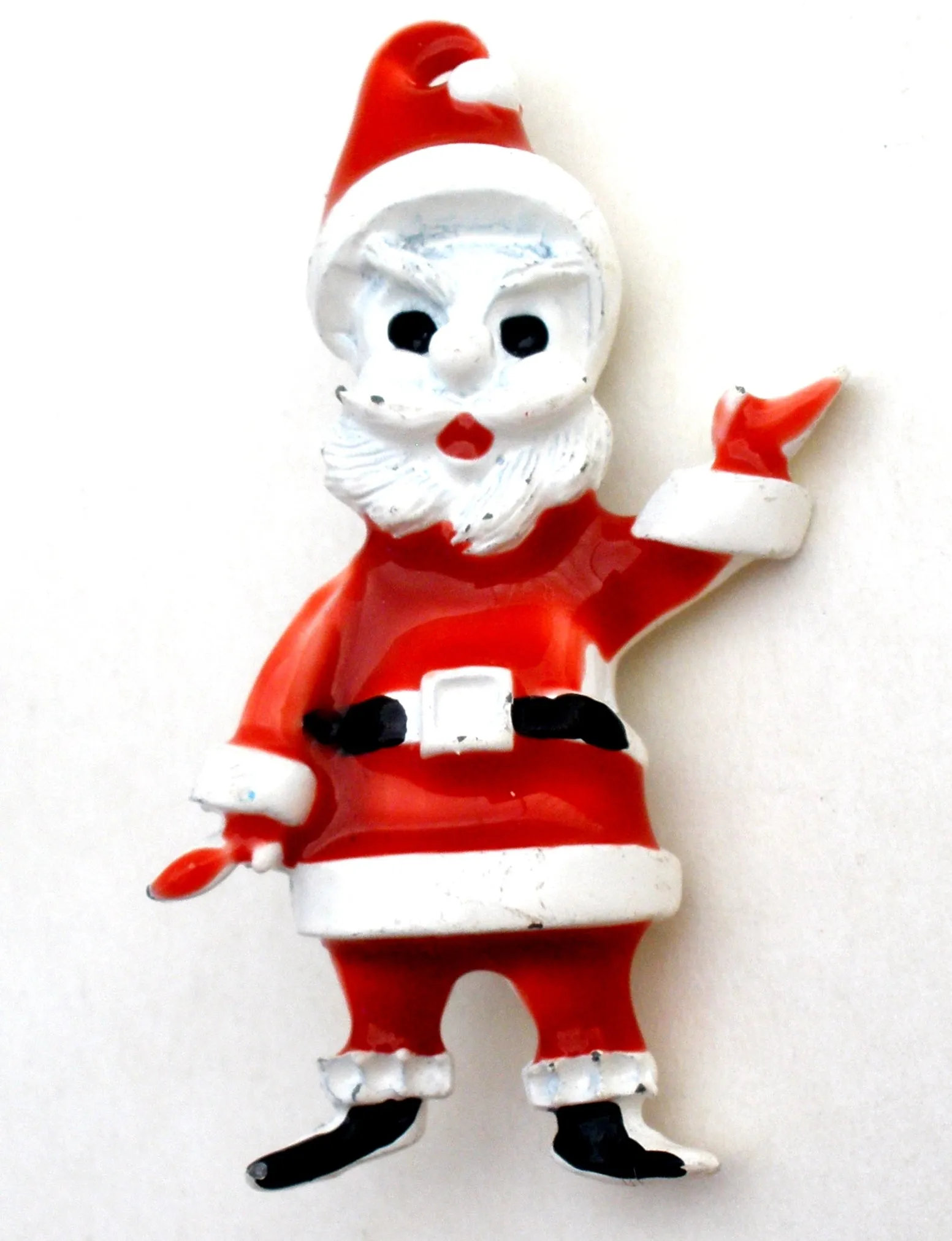 Santa Claus Brooch Pin Red & White Enamel Vintage