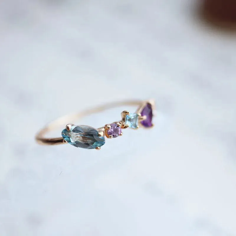 Sapphire & Amethyst Rose Gold Adjustable Ring