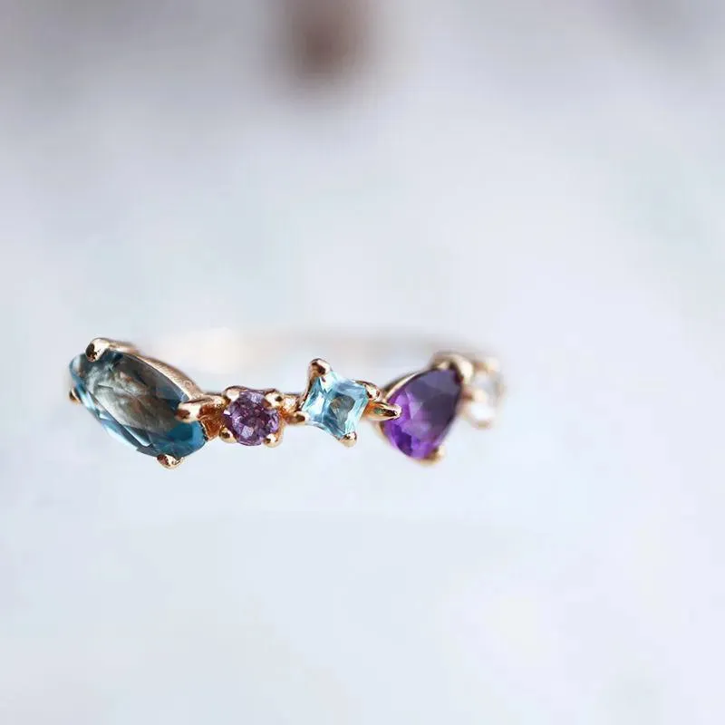 Sapphire & Amethyst Rose Gold Adjustable Ring