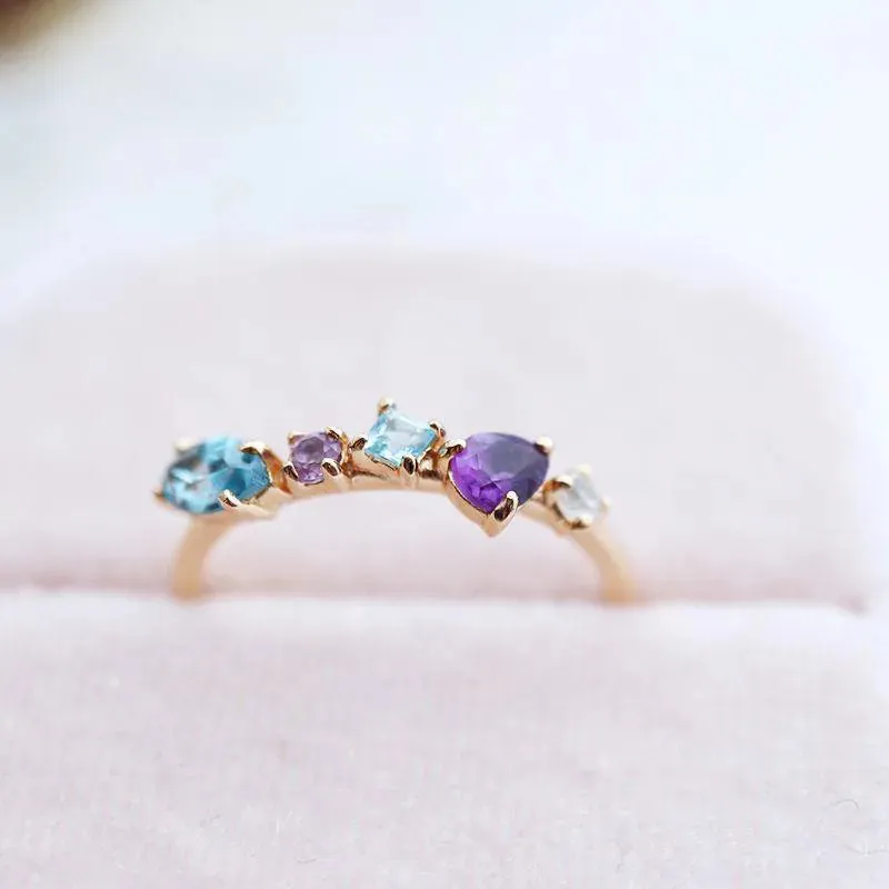 Sapphire & Amethyst Rose Gold Adjustable Ring