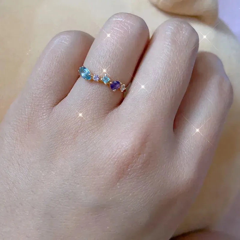 Sapphire & Amethyst Rose Gold Adjustable Ring