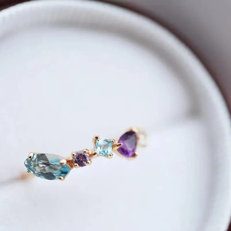 Sapphire & Amethyst Rose Gold Adjustable Ring