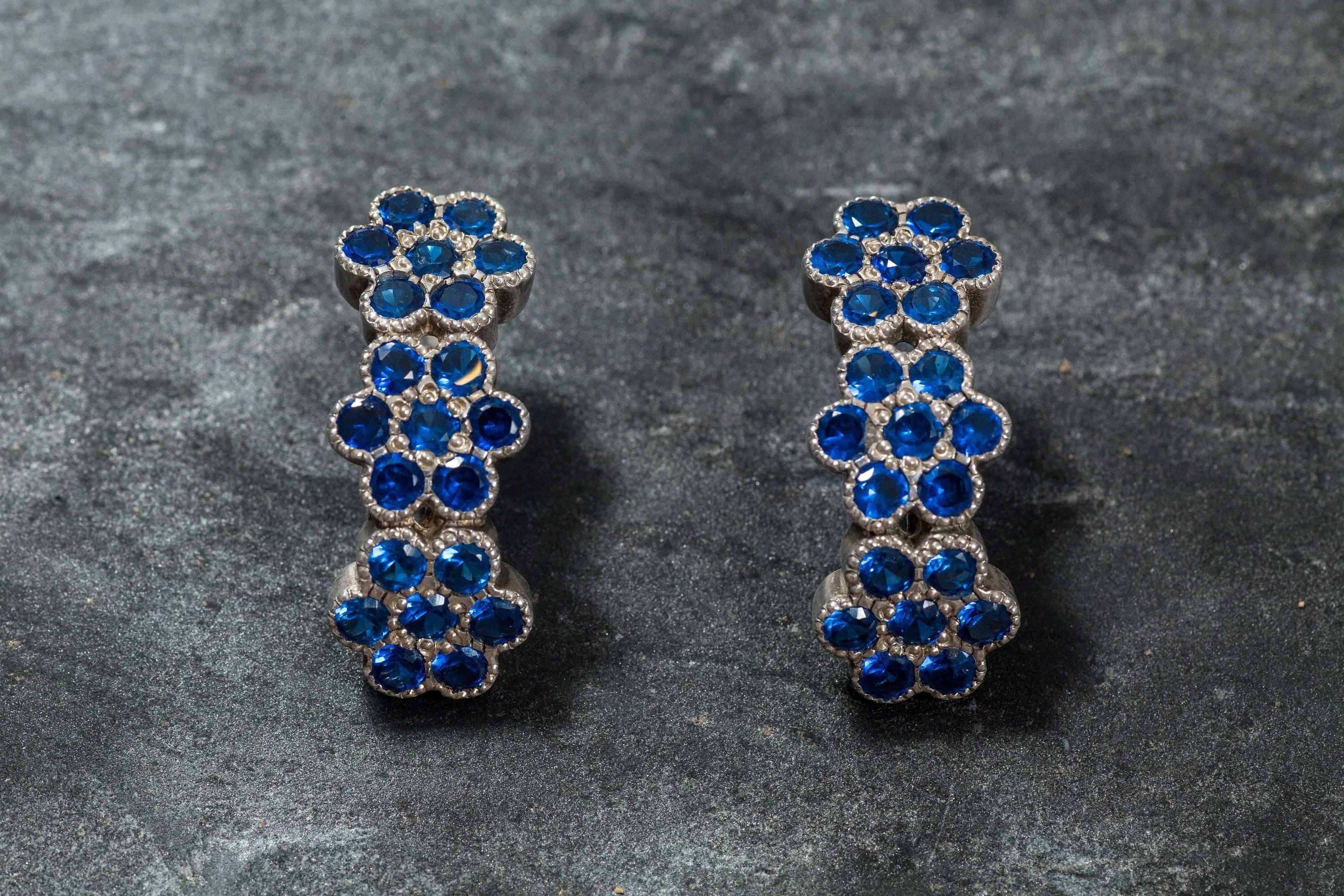 Sapphire Flower Earrings - Blue Flower Earrings - Long Vintage Earrings