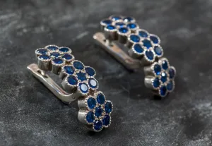 Sapphire Flower Earrings - Blue Flower Earrings - Long Vintage Earrings