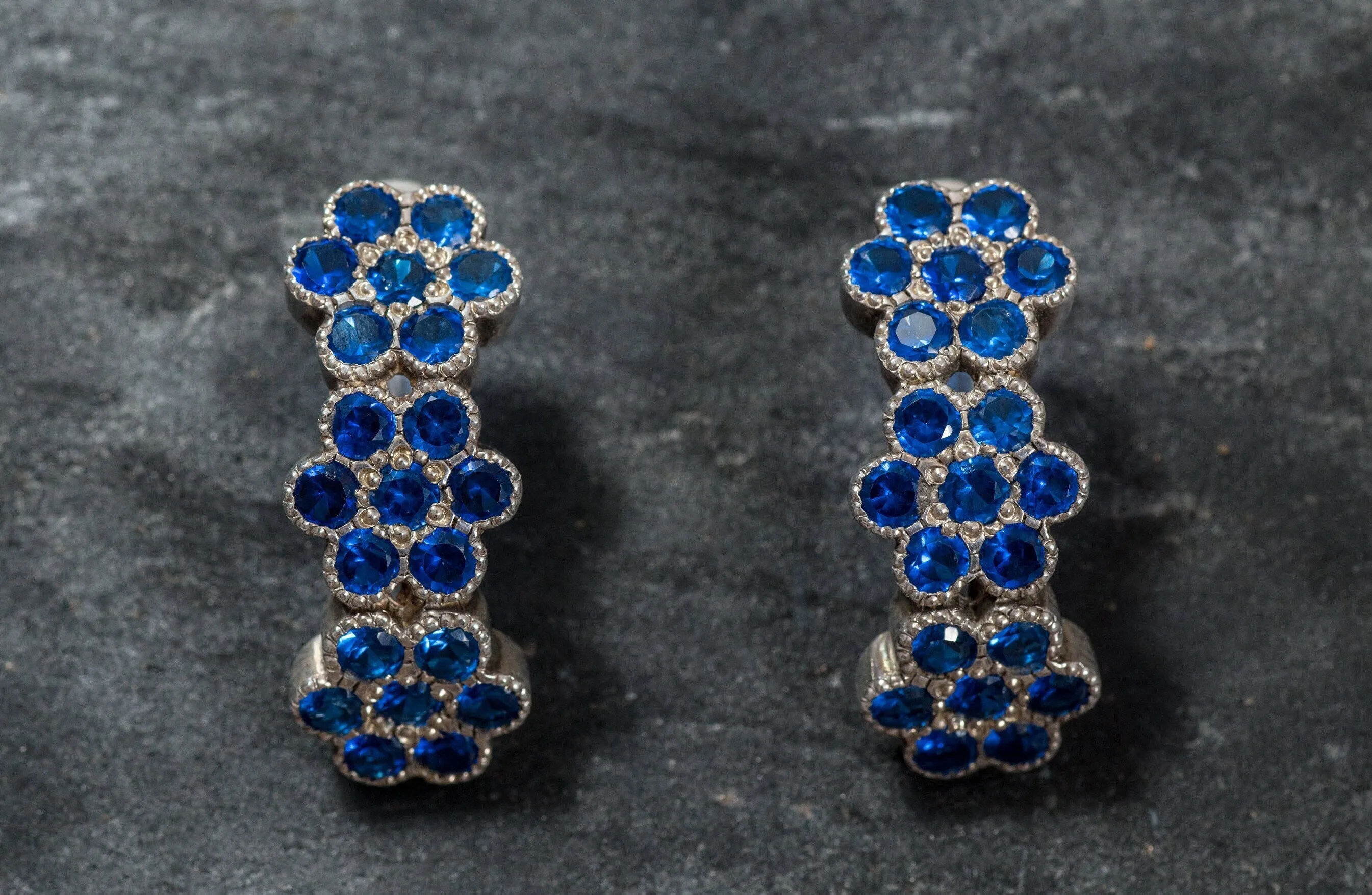 Sapphire Flower Earrings - Blue Flower Earrings - Long Vintage Earrings