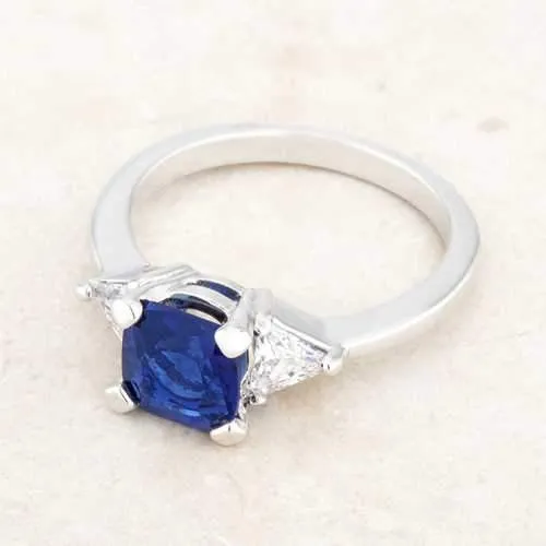 Shonda 1.8ct Sapphire CZ Rhodium Cushion Classic Statement Ring