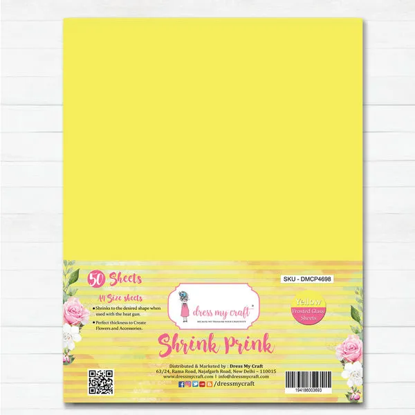 Shrink Prink - Yellow Frosted Glass Sheet - Pack of 50 Sheets