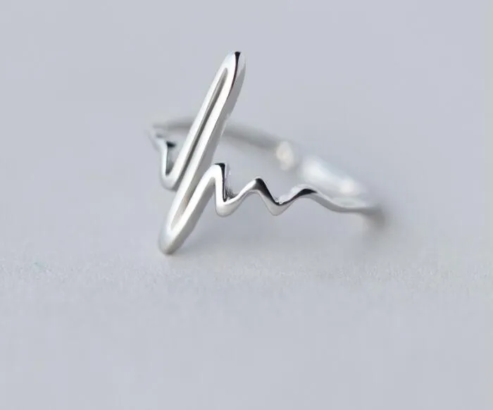 Shuangshuo Vintage Heart Beat Rings for Women Adjustable Electrocardiogram Ring Simple ECG Party Fashion Jewelry bagues femme