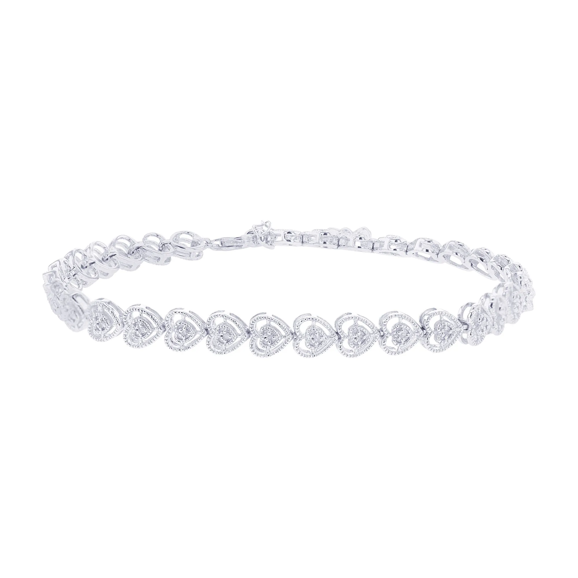 Silver Antique Heart Diamond Bracelet