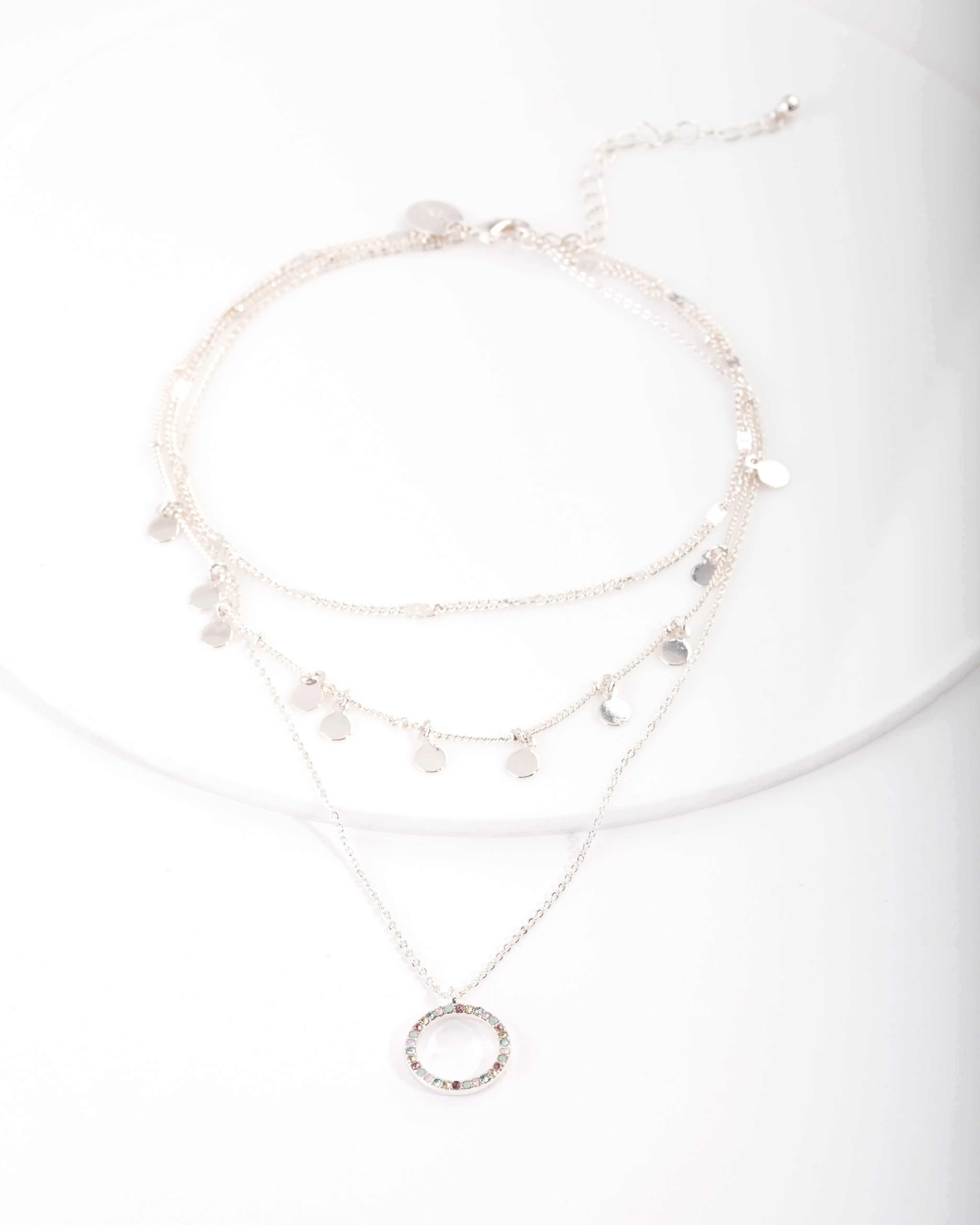 Silver Disc & Circle Charm Choker