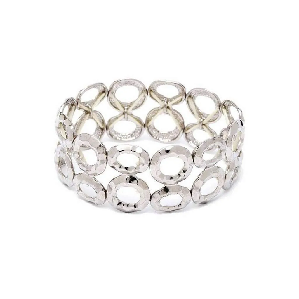 Silver Double Row Circle Stretch Bracelet