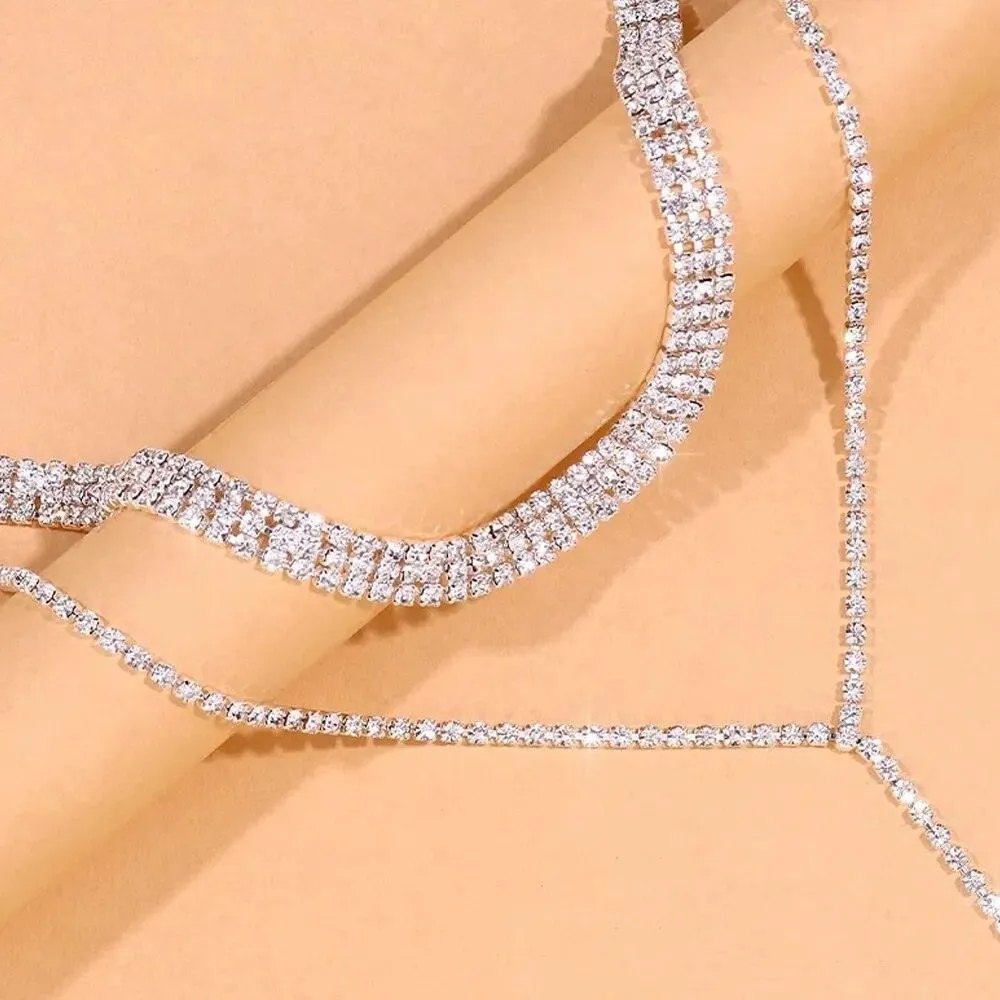 Simple Rhinestone Long Tassel Choker Necklace