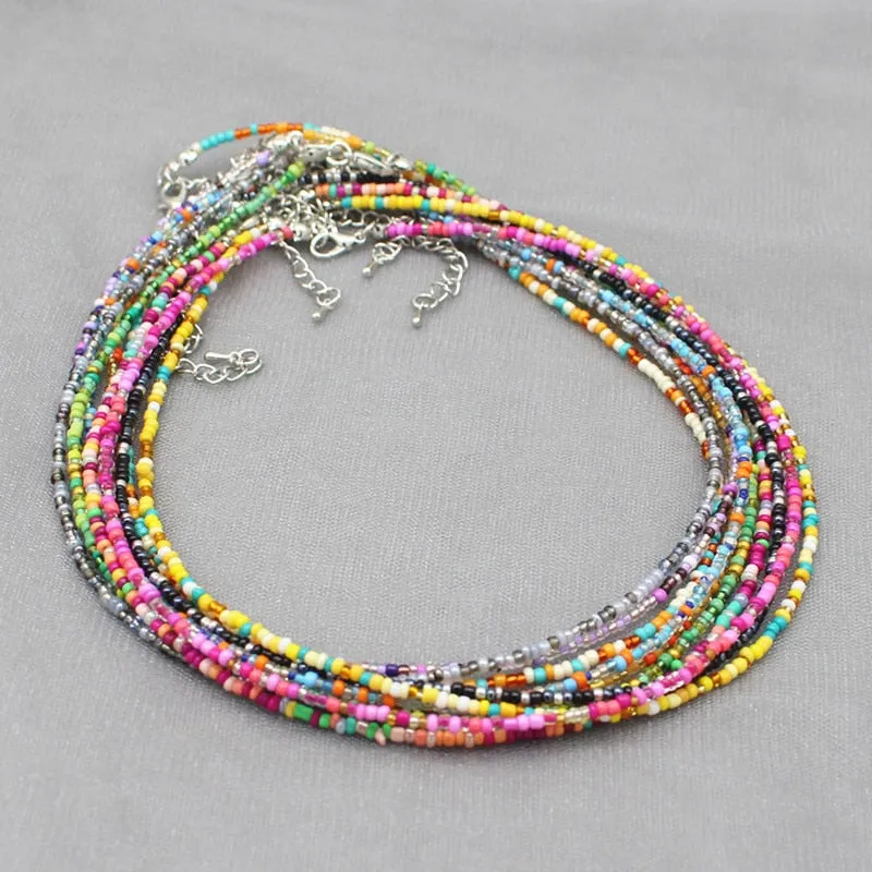 Simple Seed Beads Strand Choker Necklace Women String  Collar Charm Colorful Handmade Bohemia Collier Femme Jewelry Gift