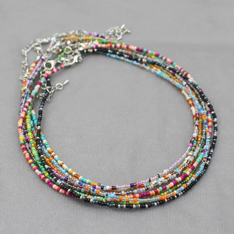 Simple Seed Beads Strand Choker Necklace Women String  Collar Charm Colorful Handmade Bohemia Collier Femme Jewelry Gift