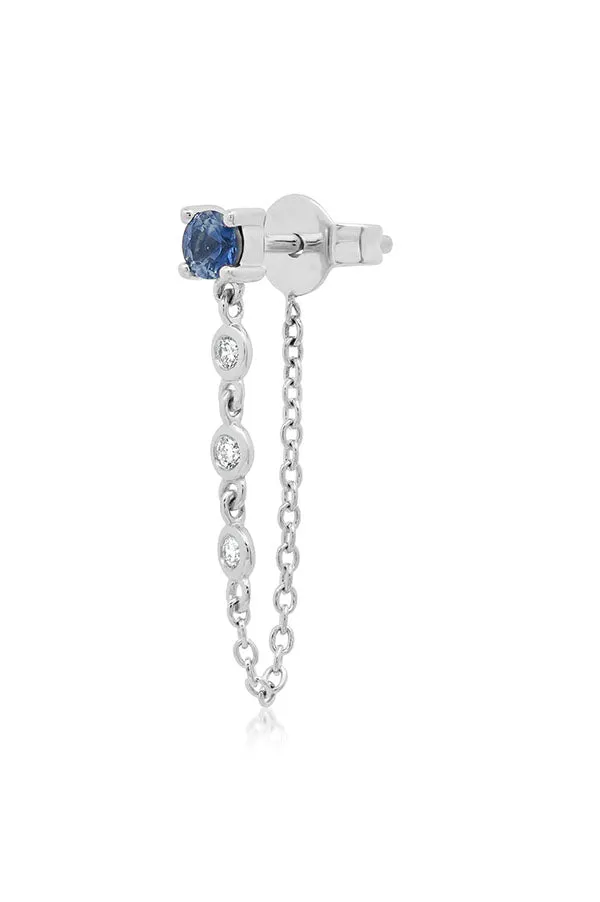 Single Blue Sapphire Stud with Diamond Chain