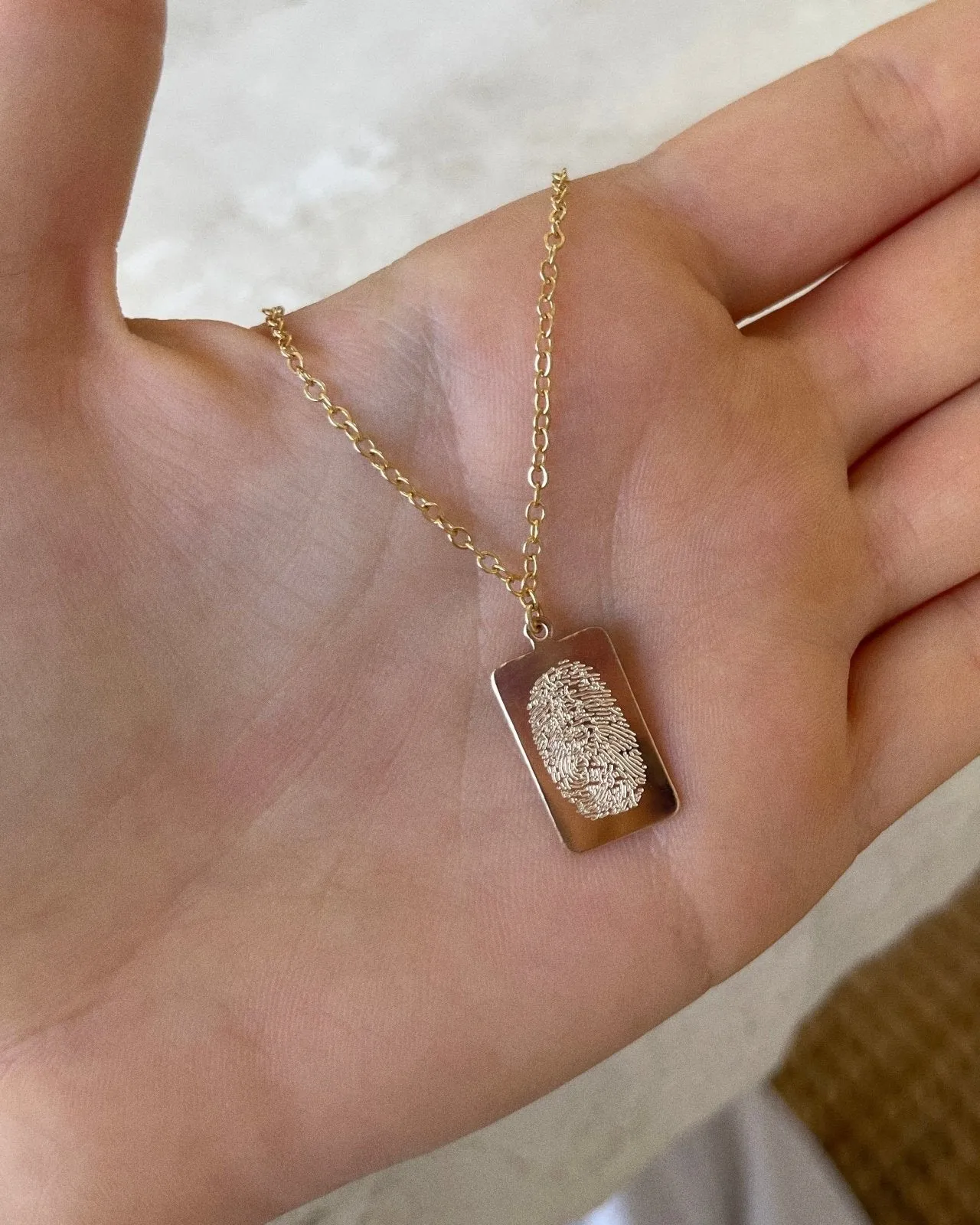 Single Fingerprint Tag Necklace  - 14k Yellow Gold Fill