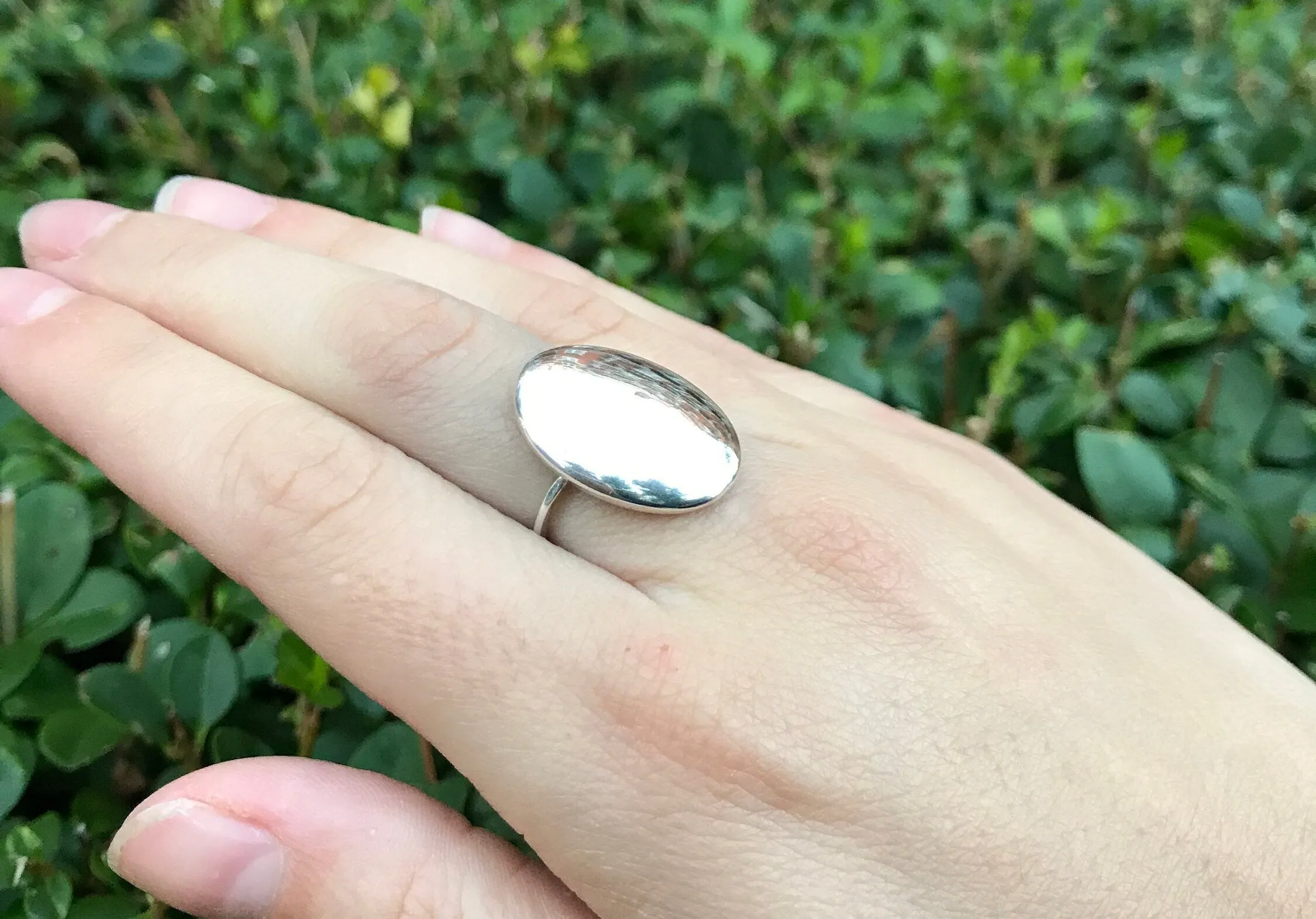 Statement Oval Ring - Large Silver Ring - Minimalist Oval Ring