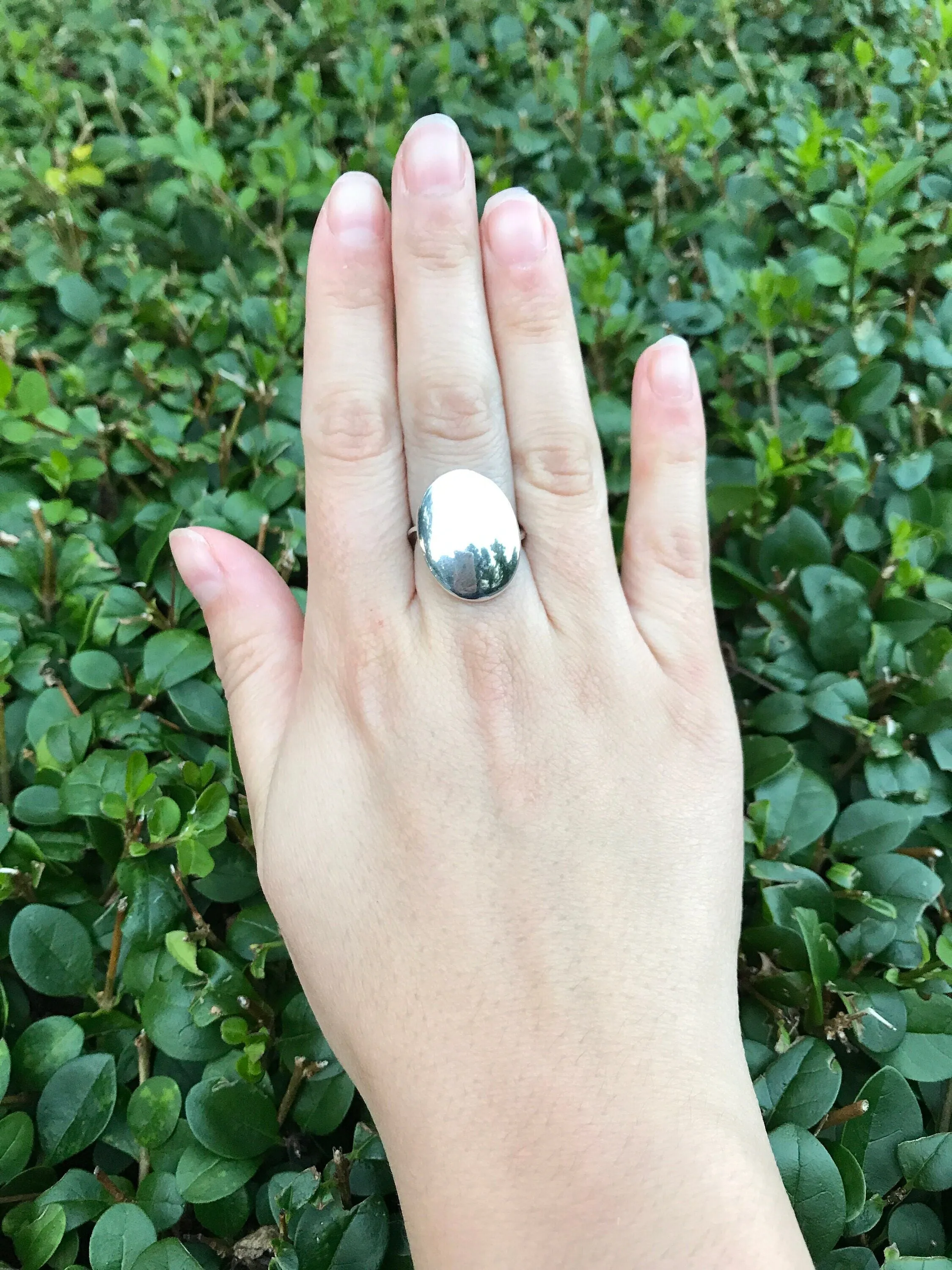 Statement Oval Ring - Large Silver Ring - Minimalist Oval Ring