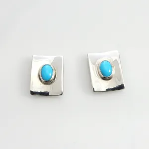 Sterling Silver Blue Turquoise Concave Post Earrings