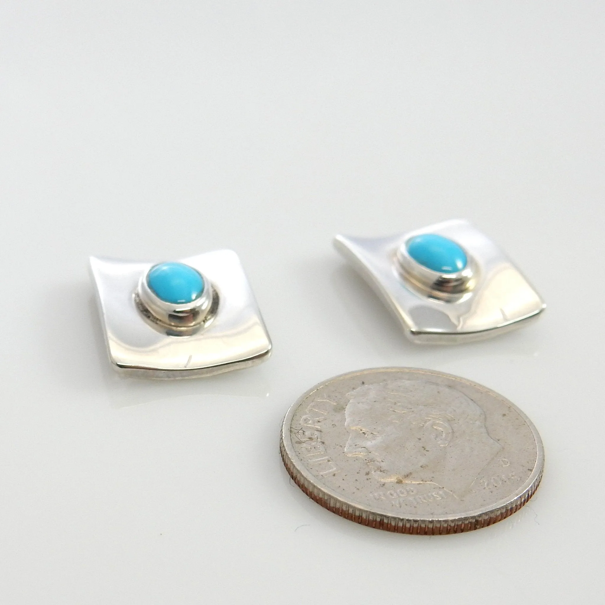 Sterling Silver Blue Turquoise Concave Post Earrings