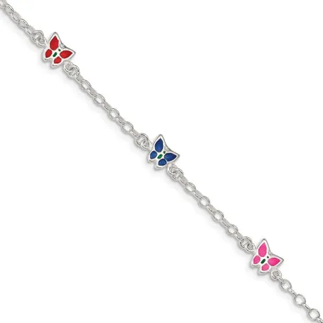 Sterling Silver Enamel Butterfly Childs 5in Plus 1in ext Bracelet