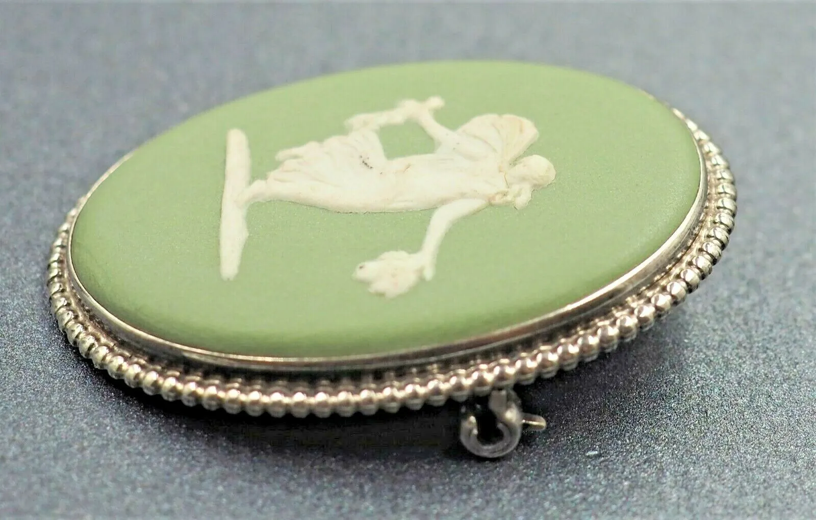 Sterling Silver Green Jasper Cameo Wedgwood Brooch