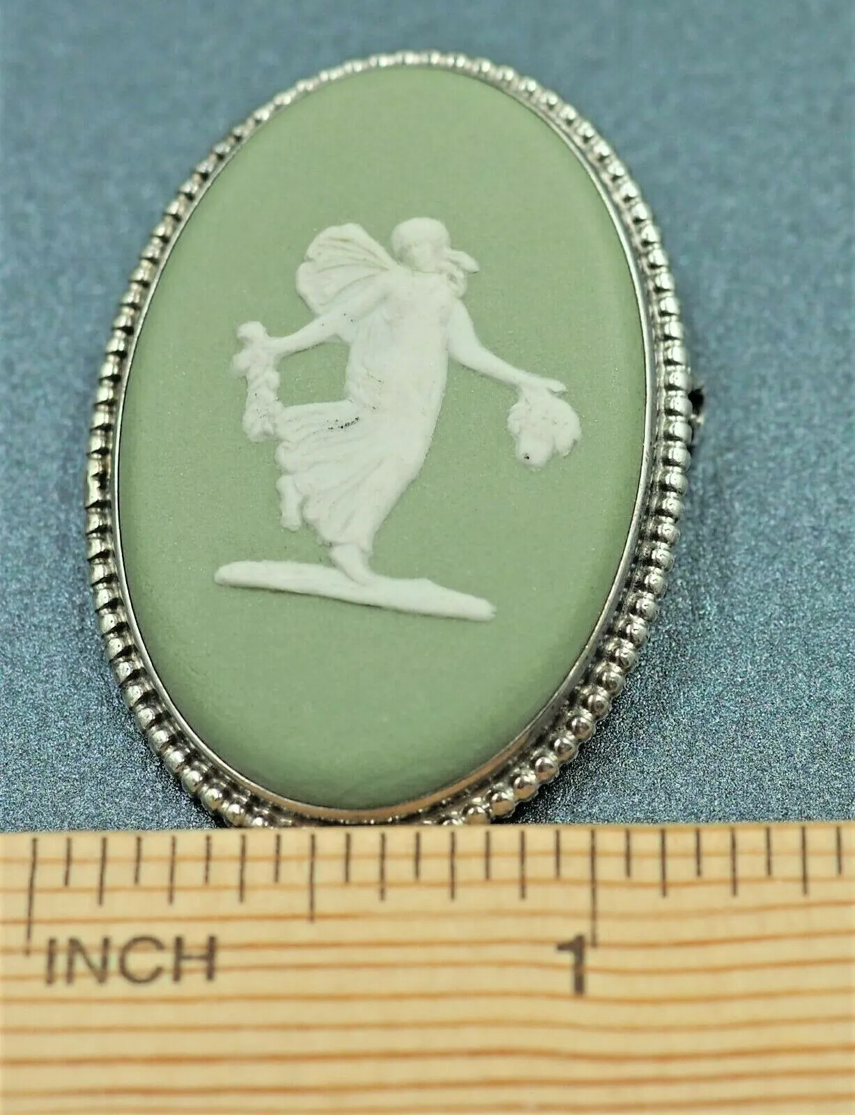 Sterling Silver Green Jasper Cameo Wedgwood Brooch