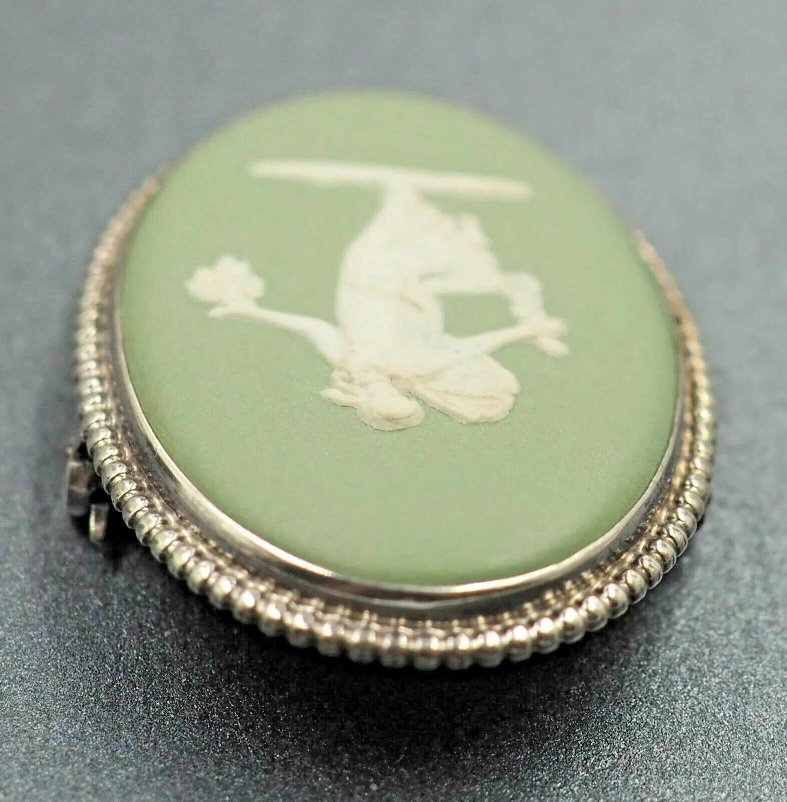 Sterling Silver Green Jasper Cameo Wedgwood Brooch