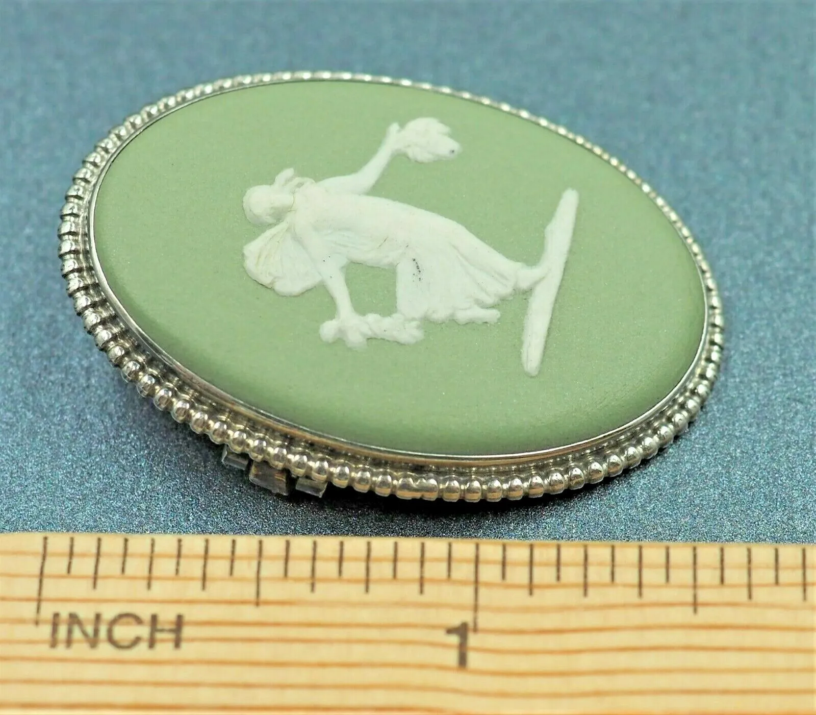 Sterling Silver Green Jasper Cameo Wedgwood Brooch