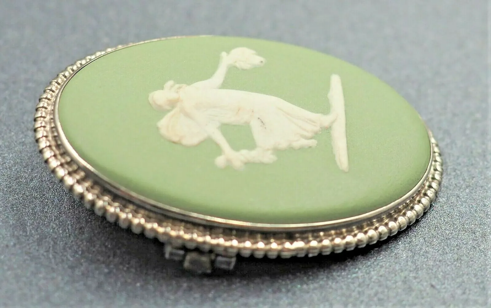 Sterling Silver Green Jasper Cameo Wedgwood Brooch