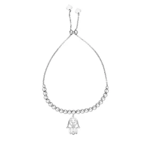 Sterling Silver Hamsa Dangle Adjustable Bolo Bracelet